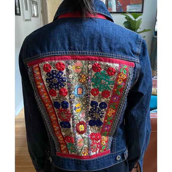 Lucky Brand XS Tomboy Trucker Embroidered Jean Jacket Boho - Picture 1 of 8